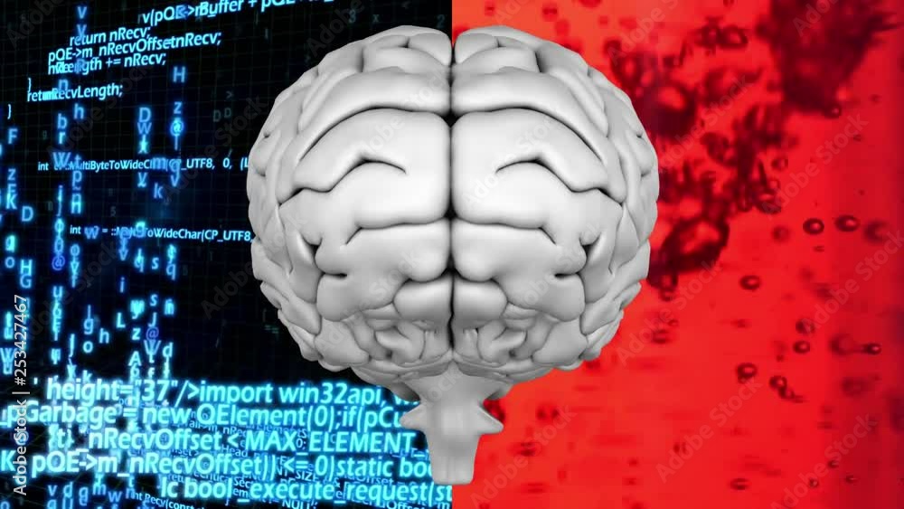 Poster digitally animated brain with split screen