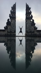 Man Jumping in Temple on Bali