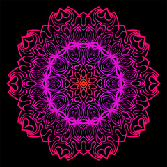 Modern Decorative Floral Color Mandala. Super Vector Round Shapes. Vector Illustration. Black, red purple color