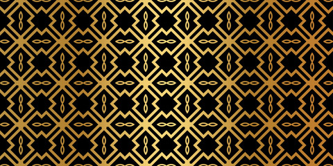 Geometric Seamless Pattern. Modern Traditional Geometric Ornament. Vector Illustration. For The Interior Design, Wallpaper, Decoration Print, Fill Pages, Invitation Card, Cover Book. Black gold color