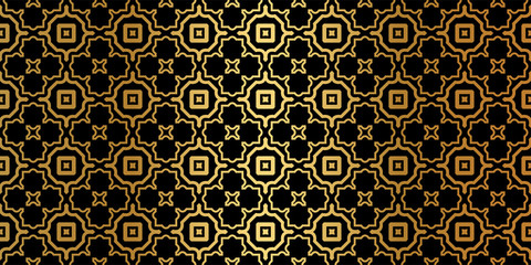 Geometric Seamless Pattern. Modern Traditional Geometric Ornament. Vector Illustration. For The Interior Design, Wallpaper, Decoration Print, Fill Pages, Invitation Card, Cover Book. Black gold color