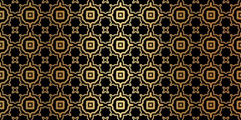 Wall murals Black and Gold Geometric Seamless Pattern. Modern Traditional Geometric Ornament. Vector Illustration. For The Interior Design, Wallpaper, Decoration Print, Fill Pages, Invitation Card, Cover Book. Black gold color