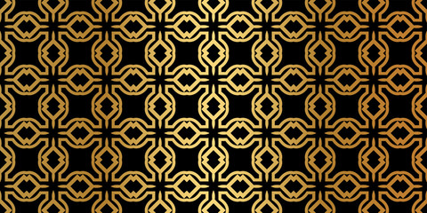 Geometric Seamless Pattern. Modern Traditional Geometric Ornament. Vector Illustration. For The Interior Design, Wallpaper, Decoration Print, Fill Pages, Invitation Card, Cover Book. Black gold color