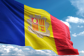 Andorra flag waving sky background 3D illustration