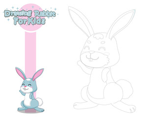 Drawing and Paint Cute Cartoon Rabbit. Educational Game for Kids. Vector Illustration With Cartoon Style Funny Animal