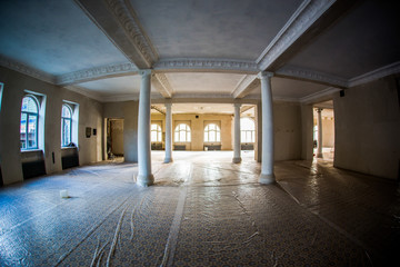 The spacious interior of the old mansion during the restoration work.
