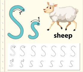 Letter S tracing alphabet worksheets