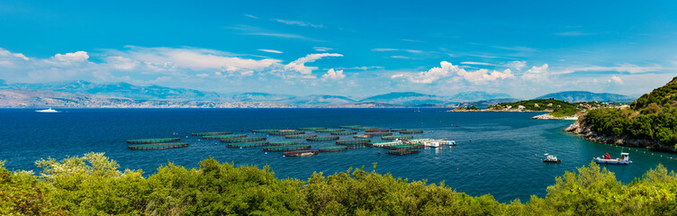 Fish farming in a small bay of Corfu