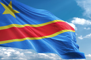 Congo flag waving sky background 3D illustration