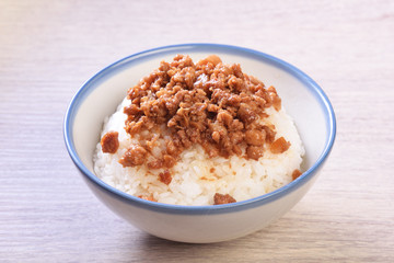 Braised pork rice. Soy-stewed pork rice. Taiwanese Cuisine.