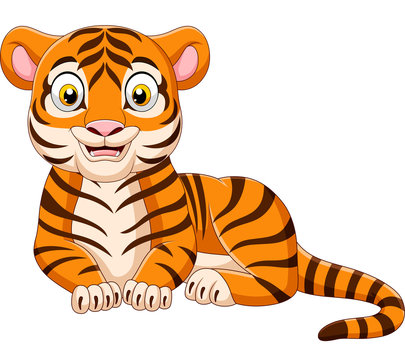 Cartoon funny tiger isolated on white background