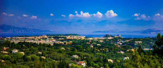 Naklejka premium Kerkira town panorama, Corfu, Greece