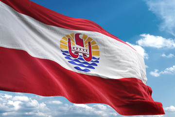 Naklejka na ściany i meble French Polynesia flag waving sky background 3D illustration