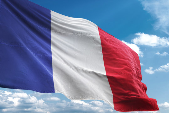 France flag waving sky background 3D illustration