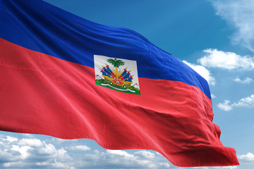 Haiti flag waving sky background 3D illustration - obrazy, fototapety, plakaty