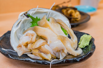 Close up shot of the delicious surf cram sashimi