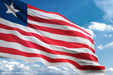 Liberia flag waving sky background 3D illustration