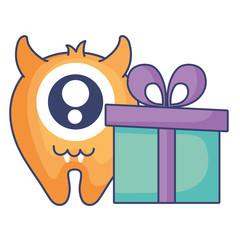 crazy monster with gift comic character