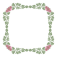 Vector illustration green leaf orange flower frame with pink flower frames hand drawn