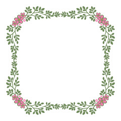 Vector illustration green leaf orange flower frame with pink flower frames hand drawn