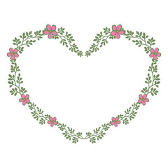 Vector illustration pink flower with leaves arranged in frame hand drawn