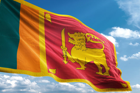 Sri Lanka flag waving sky background 3D illustration