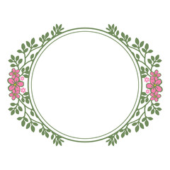 Vector illustration pink flower with leaves arranged in frame hand drawn