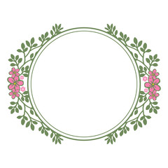 Vector illustration pink flower with leaves arranged in frame hand drawn