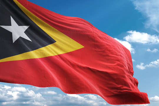 East Timor flag waving sky background 3D illustration