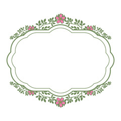 Vector illustration pink flower with leaves arranged in frame hand drawn