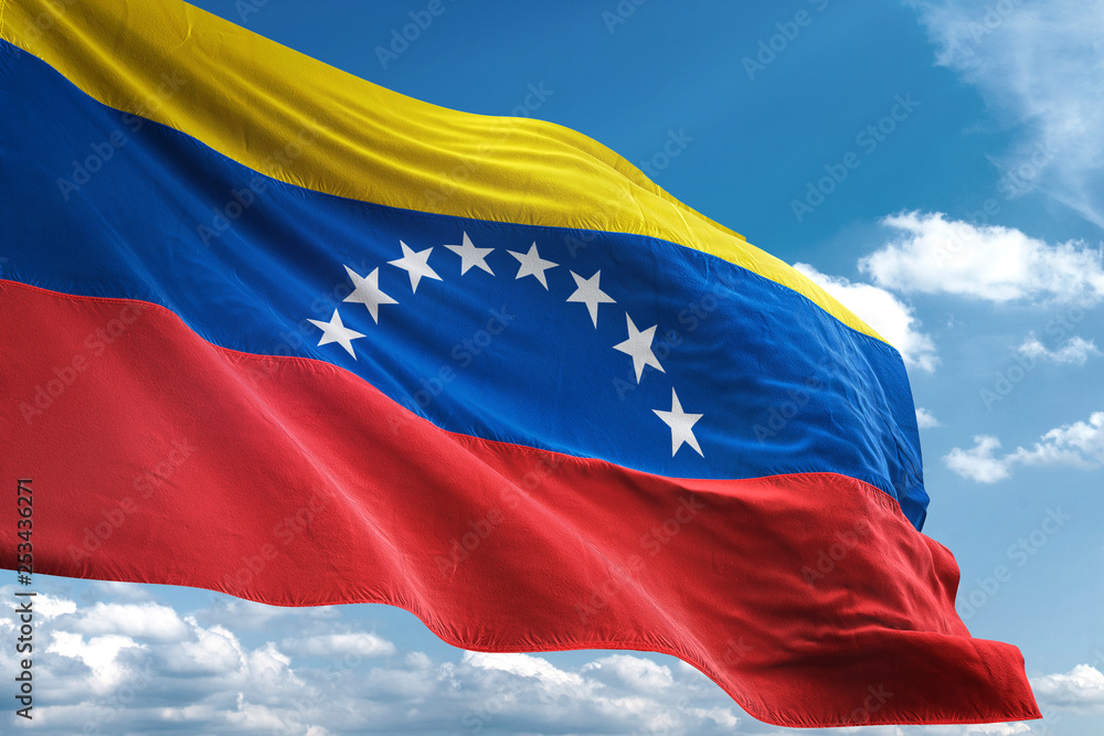 Wall mural venezuela flag waving sky background 3d illustration