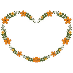 Vector illustration green leaf orange wreath frame for cards hand drawn