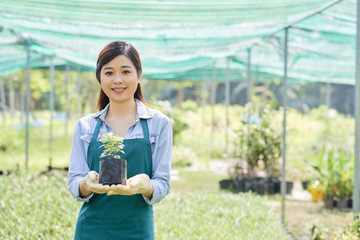 Woman with plant sprout