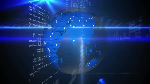 Animation of spinning digital globe with binary codes