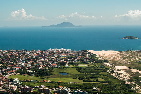 Aerial view from the top of Morro das Aranhas, Praia do Santinho and Praia dos Ingleses, Florian&oacute;polis, Brazil