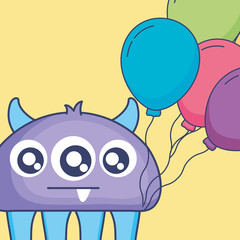 crazy monster with balloons helium character