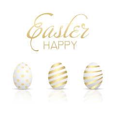 Happy Easter card with golden eggs. Vector