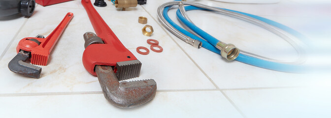 Plumbing pipe wrench background.