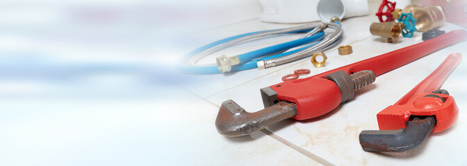 Plumbing pipe wrench background.