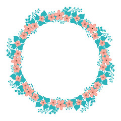 Vector illustration greeting card with blue leaf flower frames bloom hand drawn