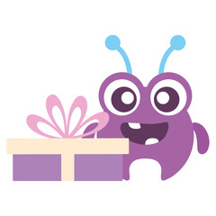 crazy monster with gift comic character