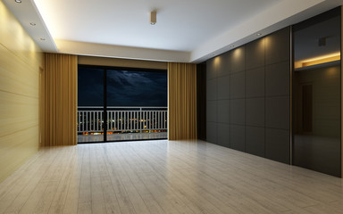 Obraz premium 3d Illustration Beautiful Bright Warm Room, Decorated with Curtain and Parquet Floor