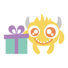 crazy monster with gift comic character