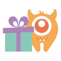 crazy monster with gift comic character