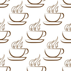 Coffee background. Seamless pattern. Cups on white background.