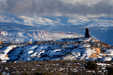 Cloud shrouded LaSal Mtns in the evening;  Arches NP;  Utah