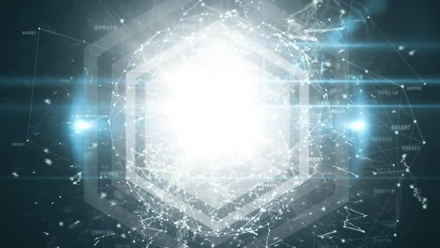 Enery system moving and changing on a shield background