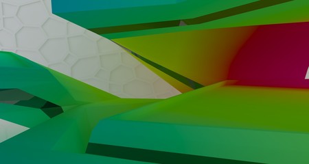 Abstract white and colored gradient  interior multilevel public space with window. 3D illustration and rendering.