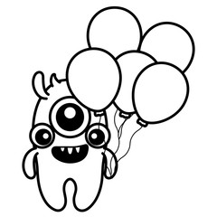 crazy monster with balloons helium character
