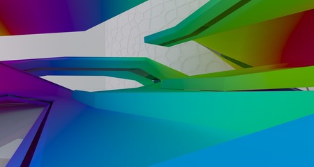 Abstract white and colored gradient  interior multilevel public space with window. 3D illustration and rendering.